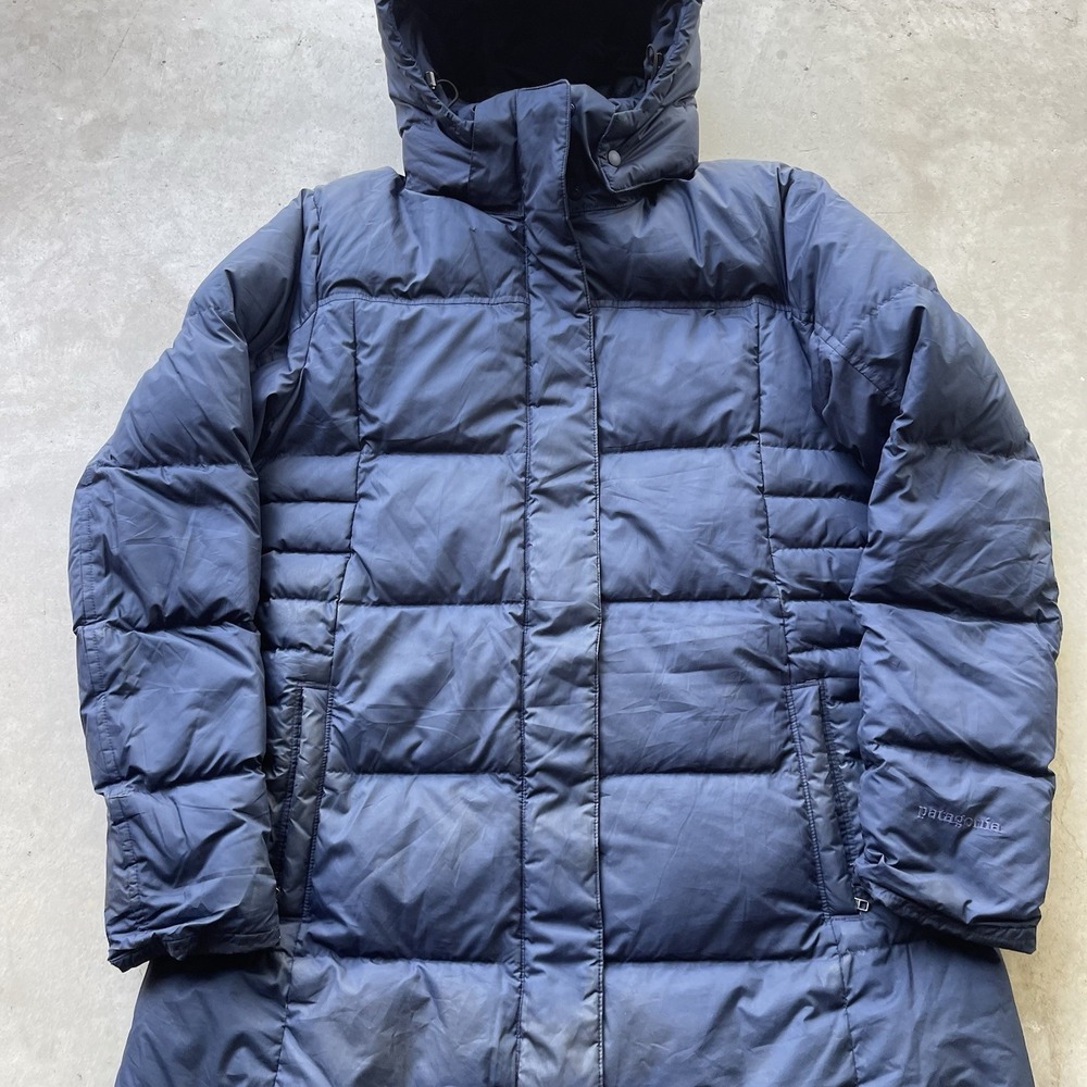 Patagonia Womens L Navy Blue Down With It Hooded Long Parka Jacket Puffer - Picture 2 of 8